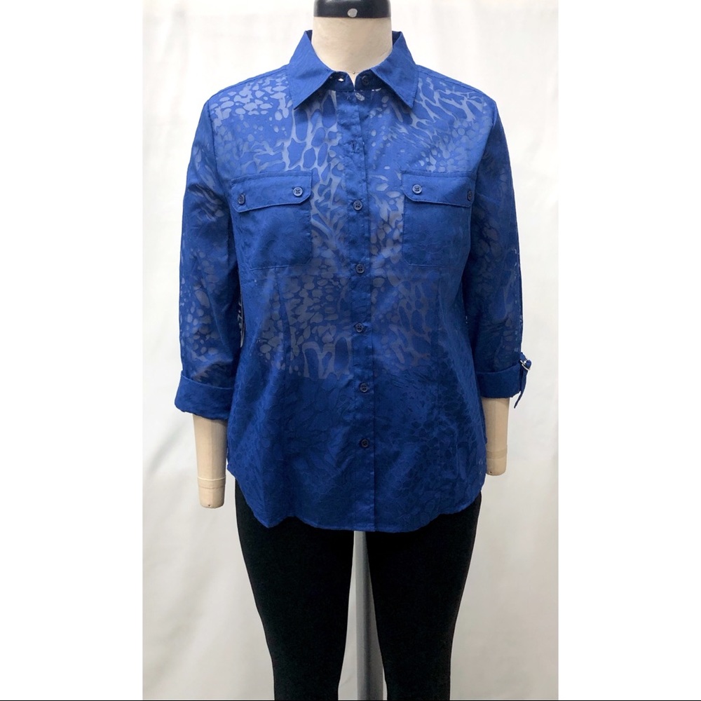 Chico's Admiral Blue Burnout Button-down Blouse